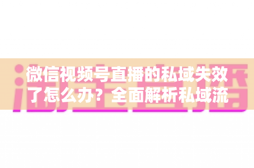 微信视频号直播的私域失效了怎么办?全面解析私域流量困局与实战破解策略 微信视频号直播的私域失效了怎么办?全面解析私域流量困局与实战破解策略