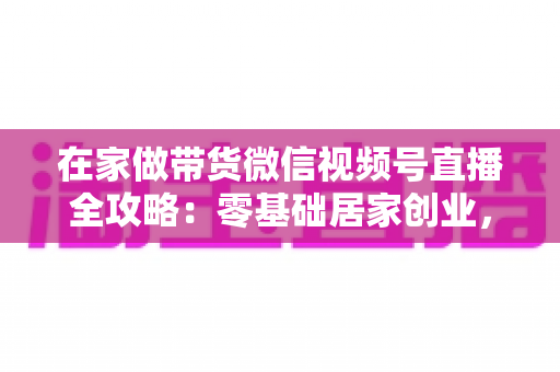 在家做带货微信视频号直播全攻略：零基础居家创业，一部手机开启副业变现之路