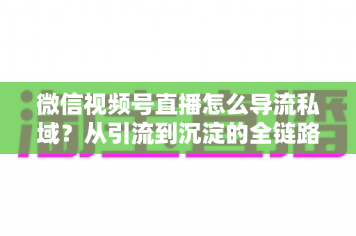 微信视频号直播怎么导流私域？从引流到沉淀的全链路实战指南